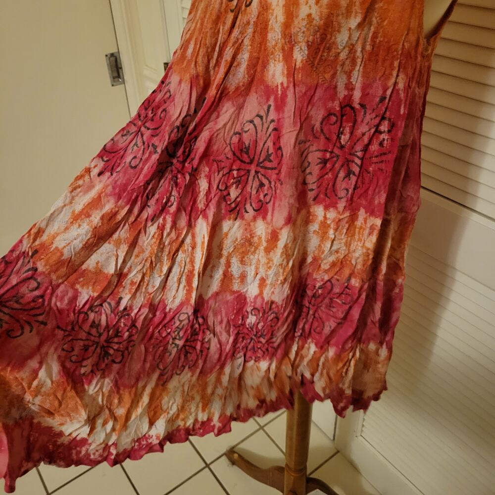Boho 2000s Maya Pareos Sade Tie Dye Viscose Mini Dress Flowy One Size Fit All - Picture 7 of 8